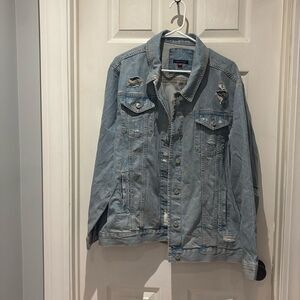 Tommy Hilfiger denim distressed collared jacket SZ Xlarge